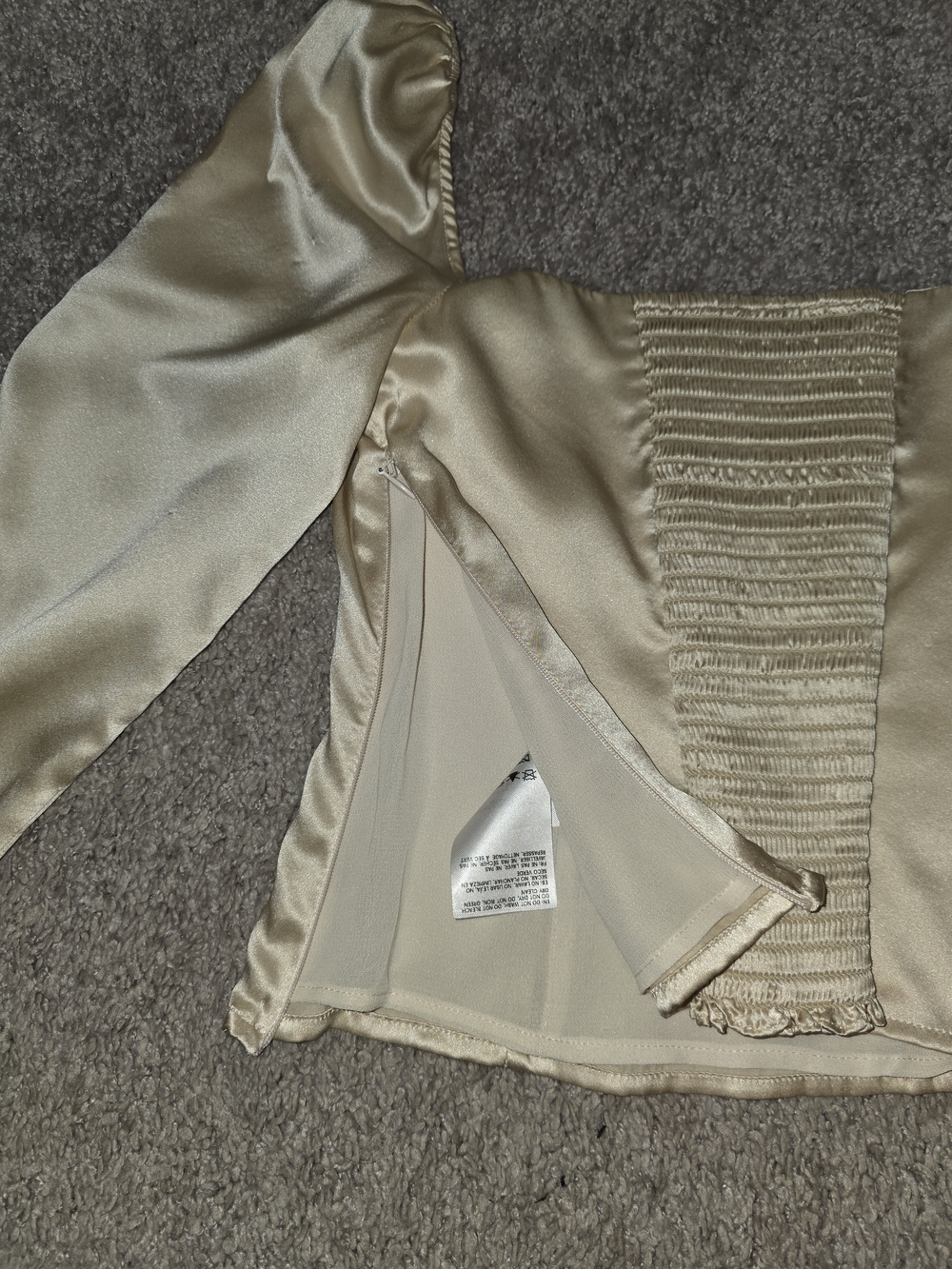 Reformation Cream Silk Blouse with Contrast Lace Trim - Picture 6 of 16